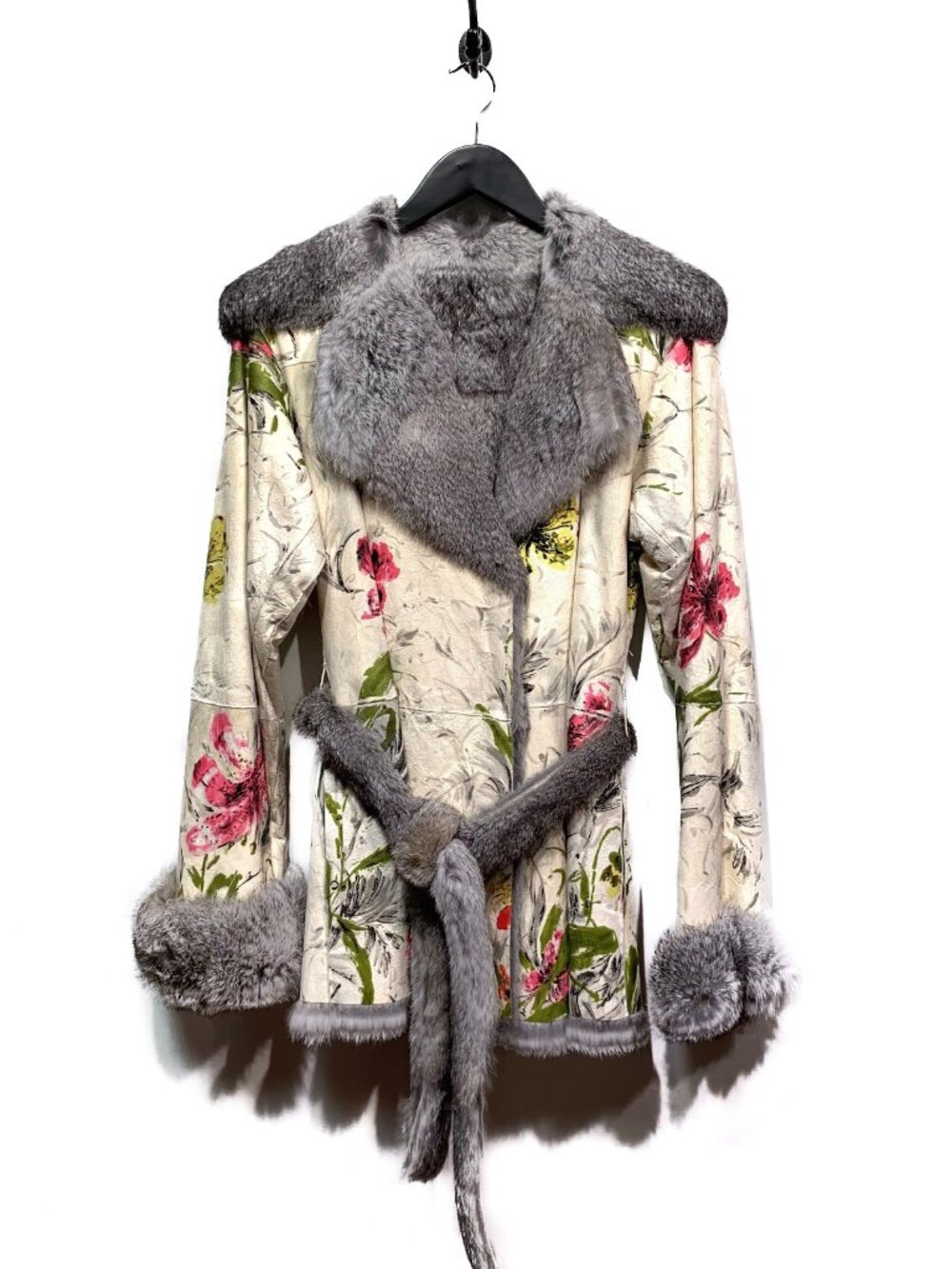 Dolce & Gabbana Rabbit Fur Reversible Coat with Floral Painting
